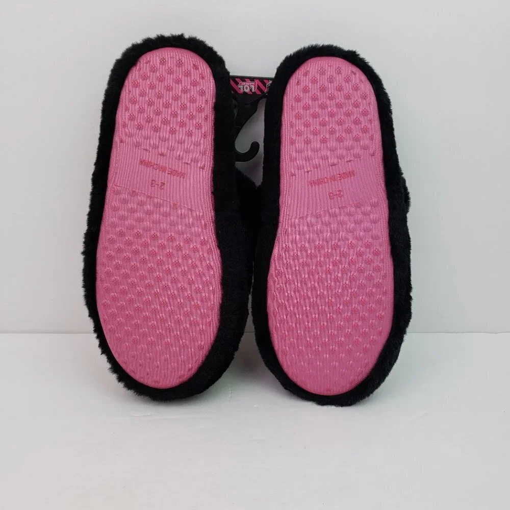 LOL Surprise BBs Run The World Girls Size 2/3 Black Pink Comfy Slip On Slippers